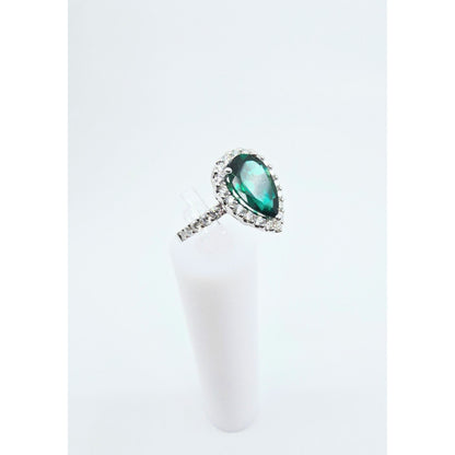 14K White Gold JLJ Lab Grown Emerald & Diamond Ring & Pendant Necklace Set