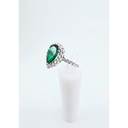 14K White Gold JLJ Lab Grown Emerald & Diamond Ring & Pendant Necklace Set