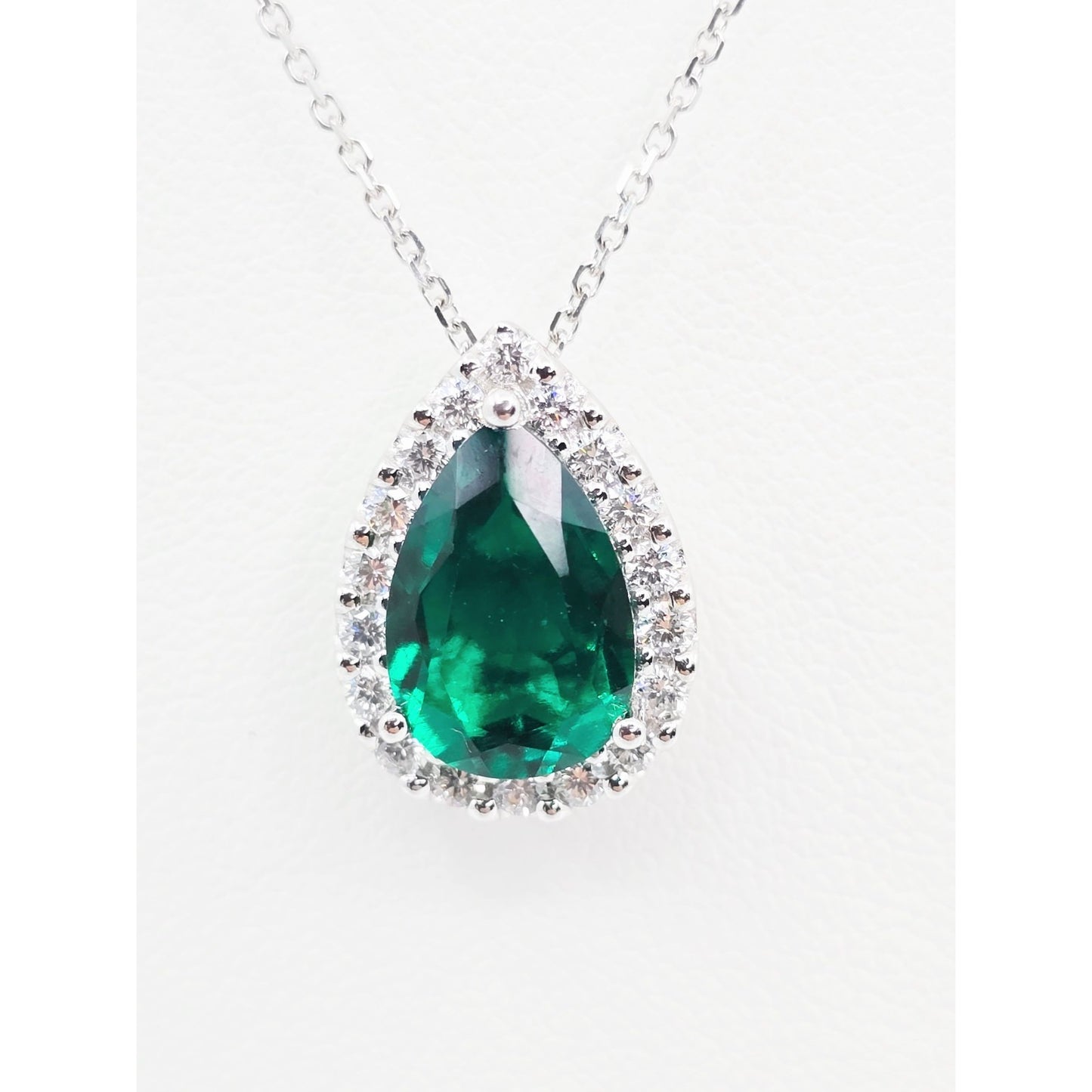 14K White Gold JLJ Lab Grown Emerald & Diamond Ring & Pendant Necklace Set