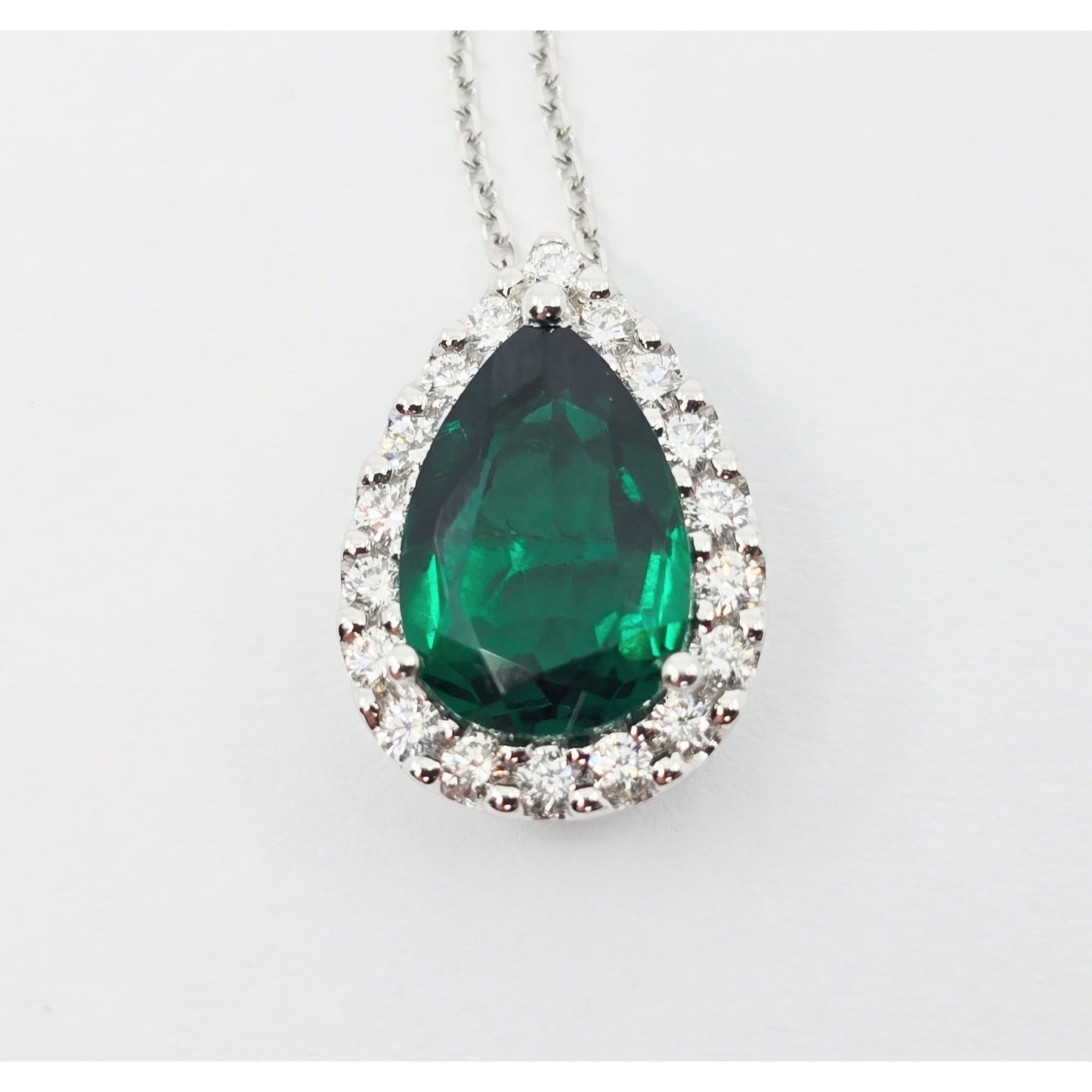 14K White Gold JLJ Lab Grown Emerald & Diamond Ring & Pendant Necklace Set