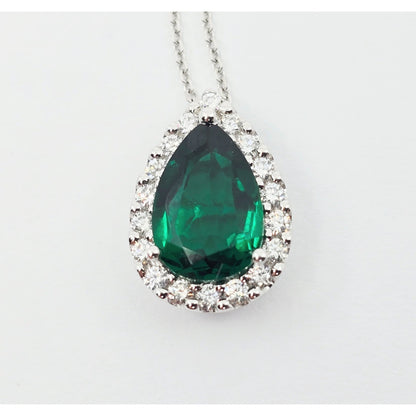 14K White Gold JLJ Lab Grown Emerald & Diamond Ring & Pendant Necklace Set
