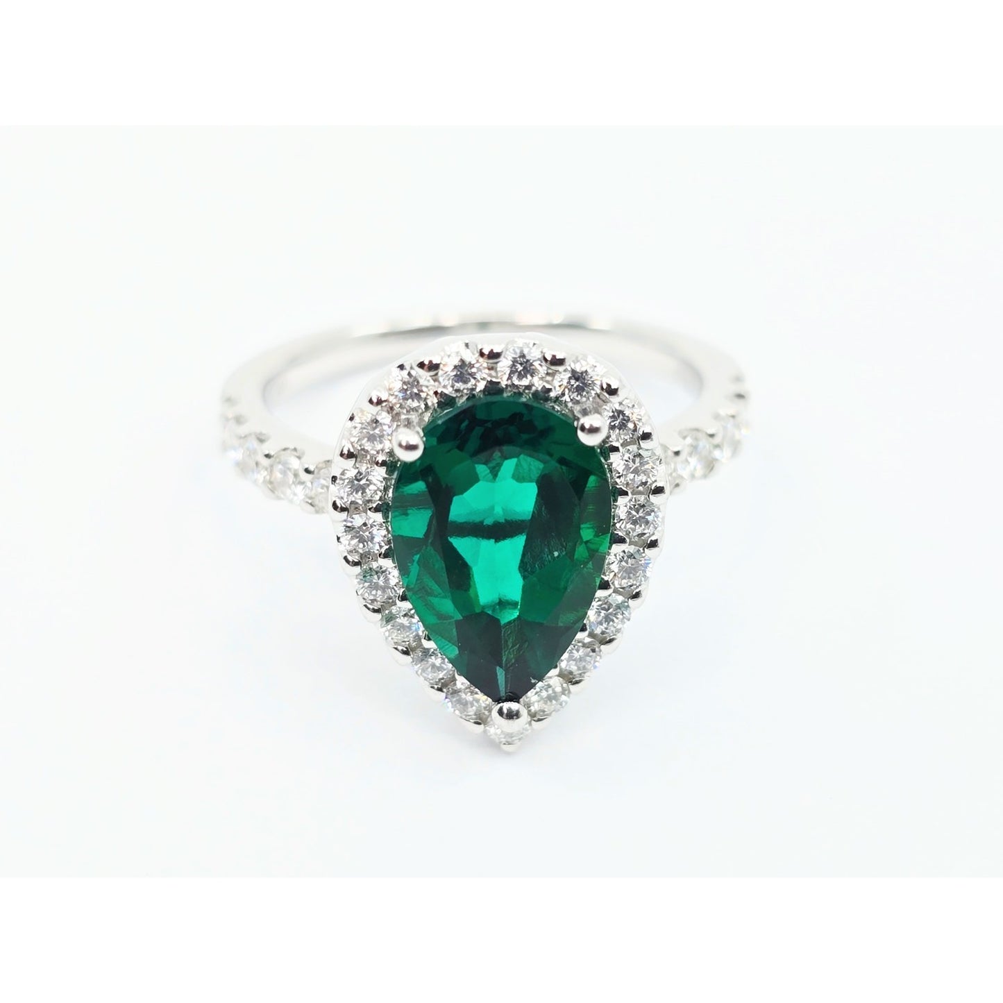 14K White Gold JLJ Lab Grown Emerald & Diamond Ring & Pendant Necklace Set