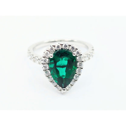 14K White Gold JLJ Lab Grown Emerald & Diamond Ring & Pendant Necklace Set