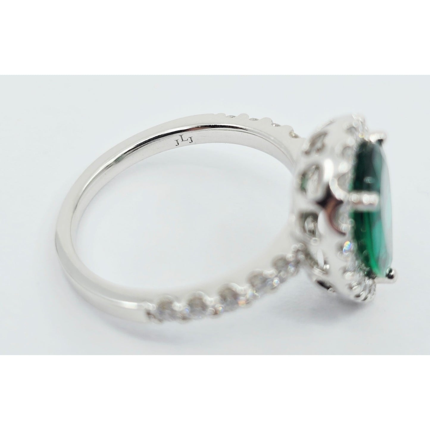 14K White Gold JLJ Lab Grown Emerald & Diamond Ring & Pendant Necklace Set