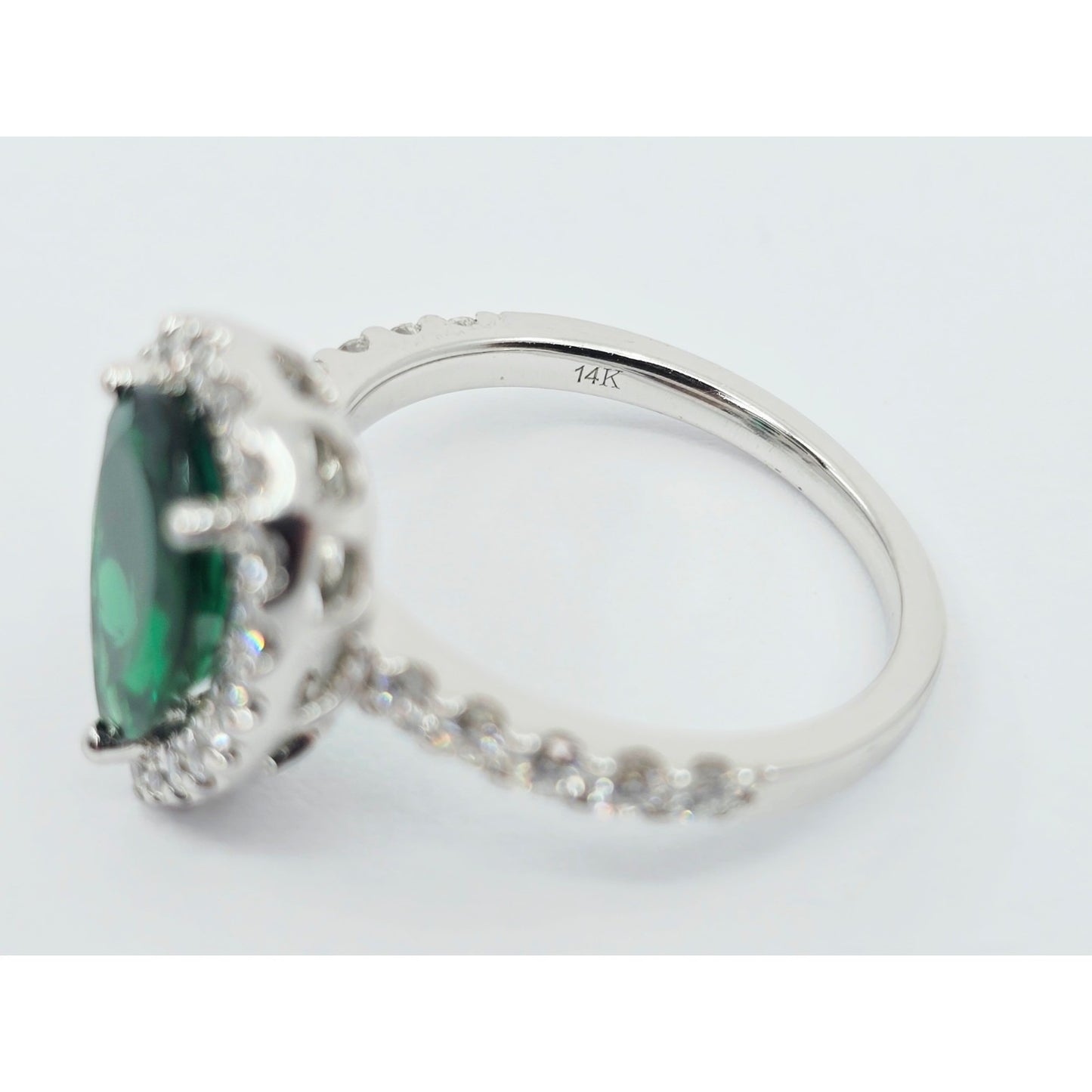 14K White Gold JLJ Lab Grown Emerald & Diamond Ring & Pendant Necklace Set