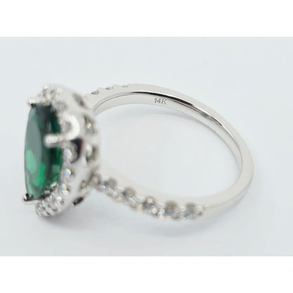 14K White Gold JLJ Lab Grown Emerald & Diamond Ring & Pendant Necklace Set