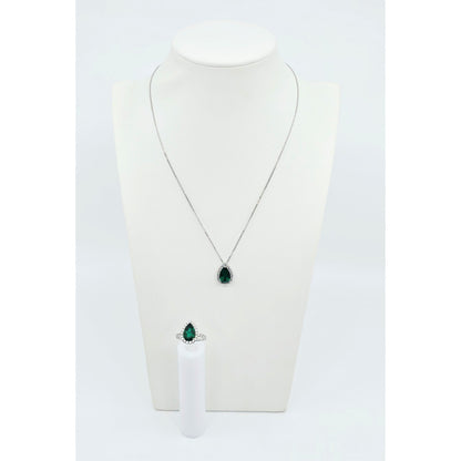 14K White Gold JLJ Lab Grown Emerald & Diamond Ring & Pendant Necklace Set