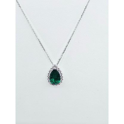 14K White Gold JLJ Lab Grown Emerald & Diamond Ring & Pendant Necklace Set