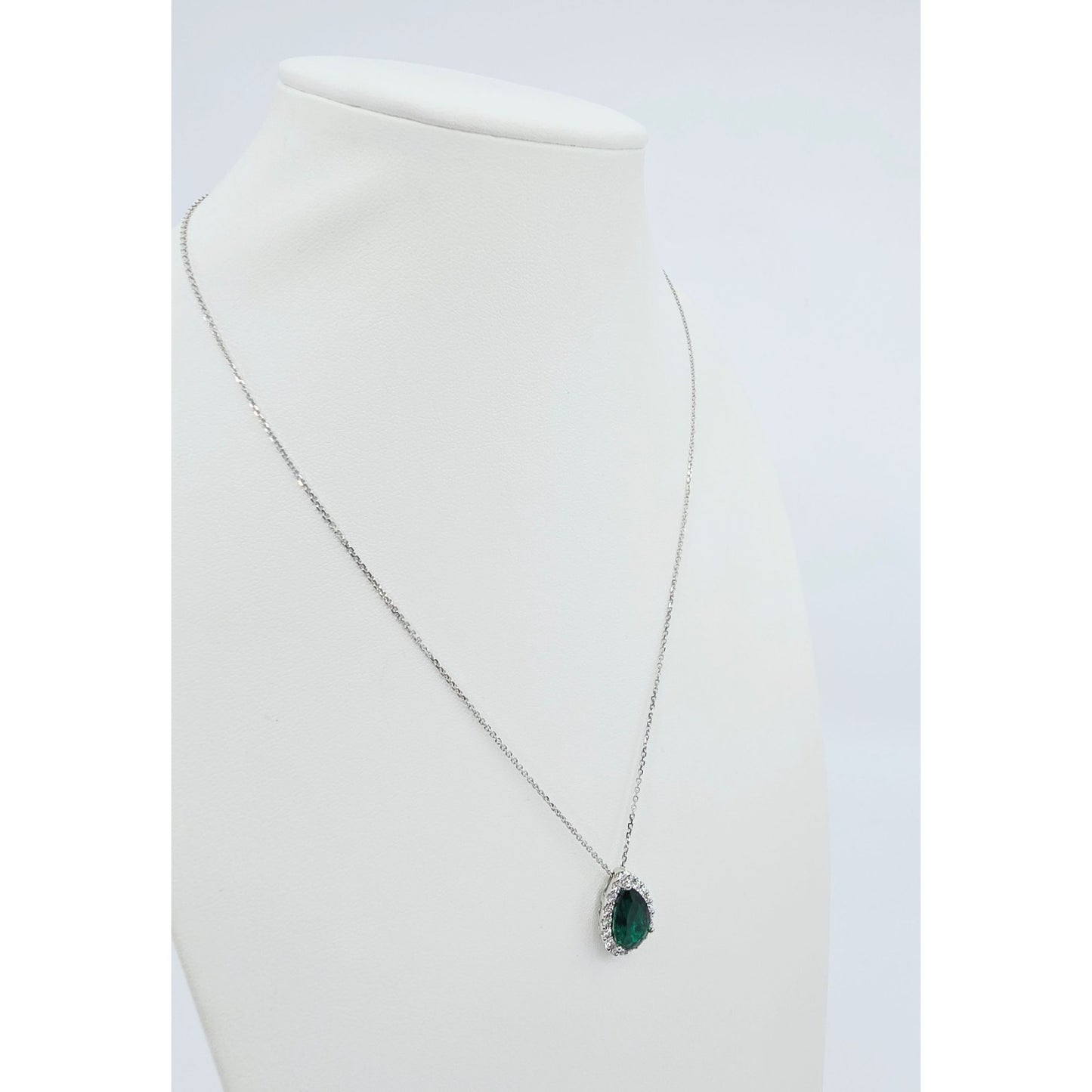 14K White Gold JLJ Lab Grown Emerald & Diamond Ring & Pendant Necklace Set