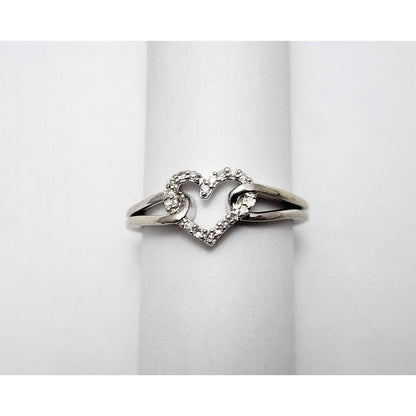 10K White Gold Diamond Open Heart Ring