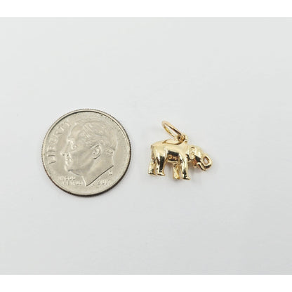 14K Yellow Gold Lucky Animal Elephant Charm Pendant