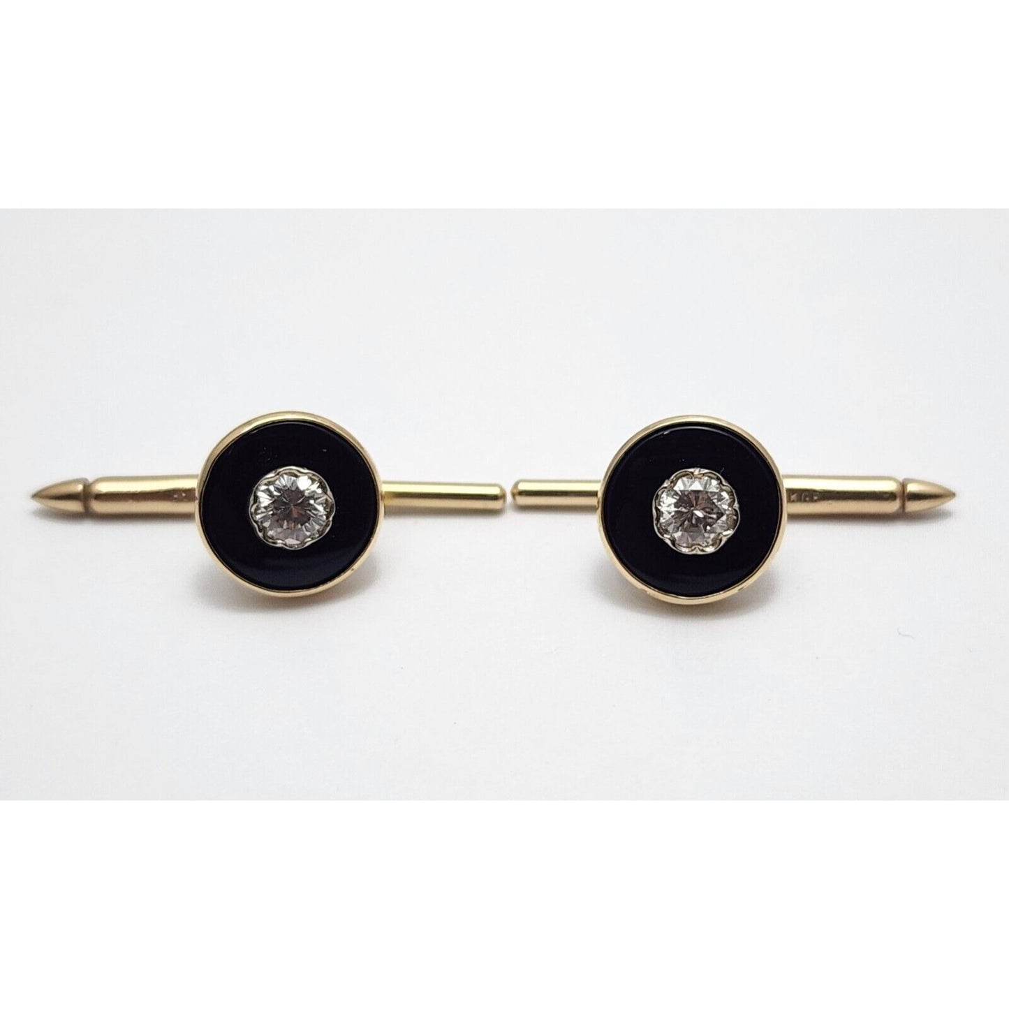 Vintage 1/20 14K Karat Gold Filled Black Onyx & Diamond Cufflinks