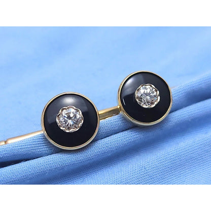 Vintage 1/20 14K Karat Gold Filled Black Onyx & Diamond Cufflinks