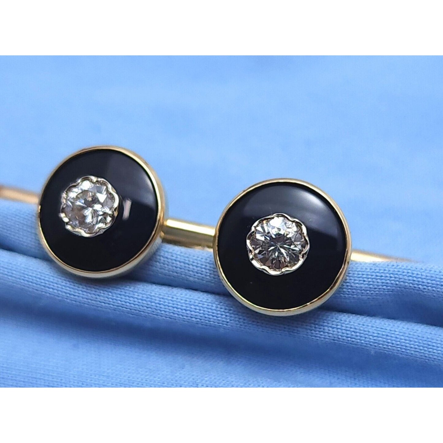 Vintage 1/20 14K Karat Gold Filled Black Onyx & Diamond Cufflinks