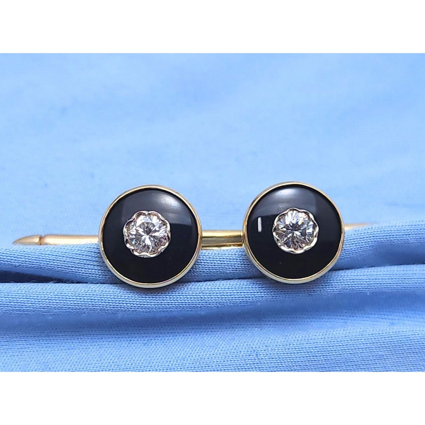 Vintage 1/20 14K Karat Gold Filled Black Onyx & Diamond Cufflinks