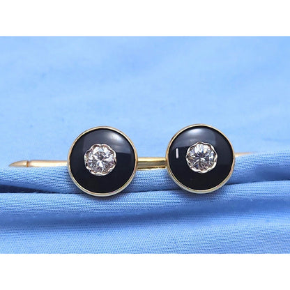 Vintage 1/20 14K Karat Gold Filled Black Onyx & Diamond Cufflinks