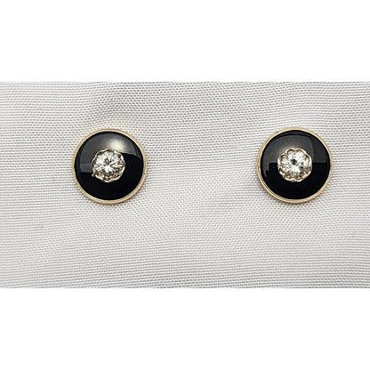 Vintage 1/20 14K Karat Gold Filled Black Onyx & Diamond Cufflinks