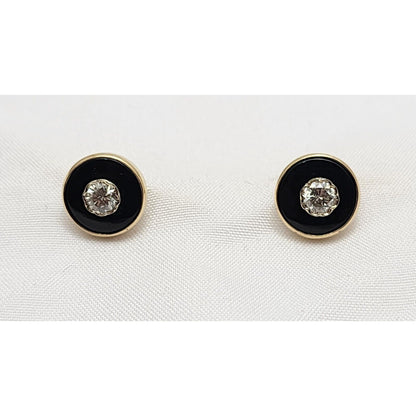 Vintage 1/20 14K Karat Gold Filled Black Onyx & Diamond Cufflinks