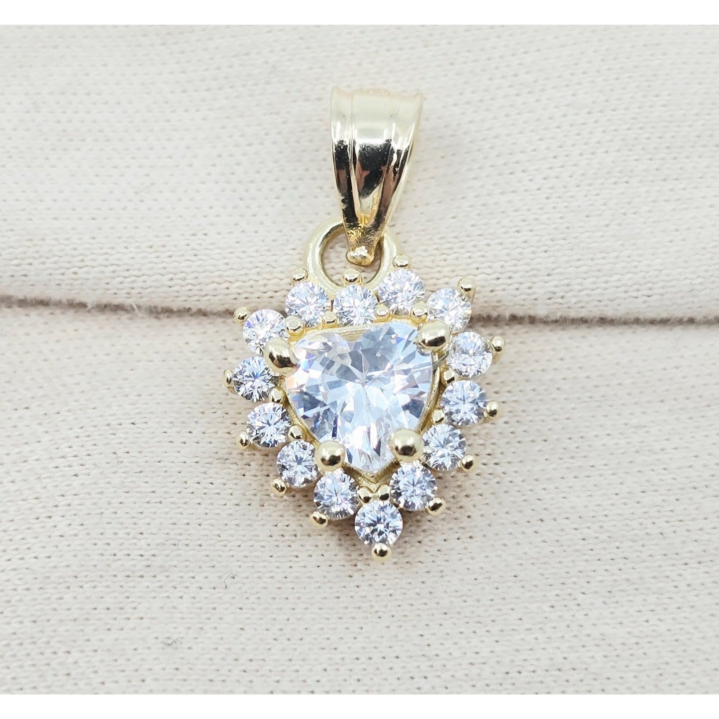 14K Yellow Gold Heart Shaped CZ Charm Pendant