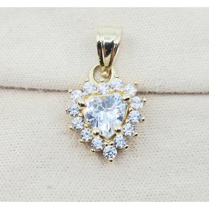14K Yellow Gold Heart Shaped CZ Charm Pendant
