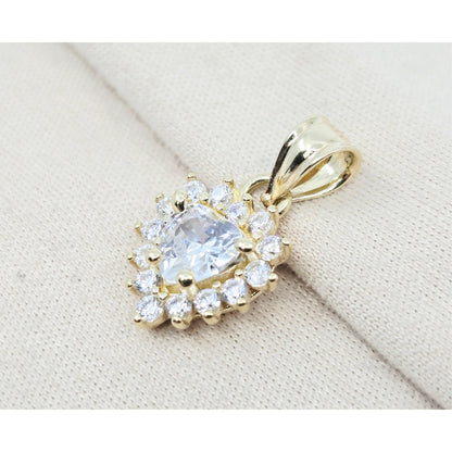 14K Yellow Gold Heart Shaped CZ Charm Pendant