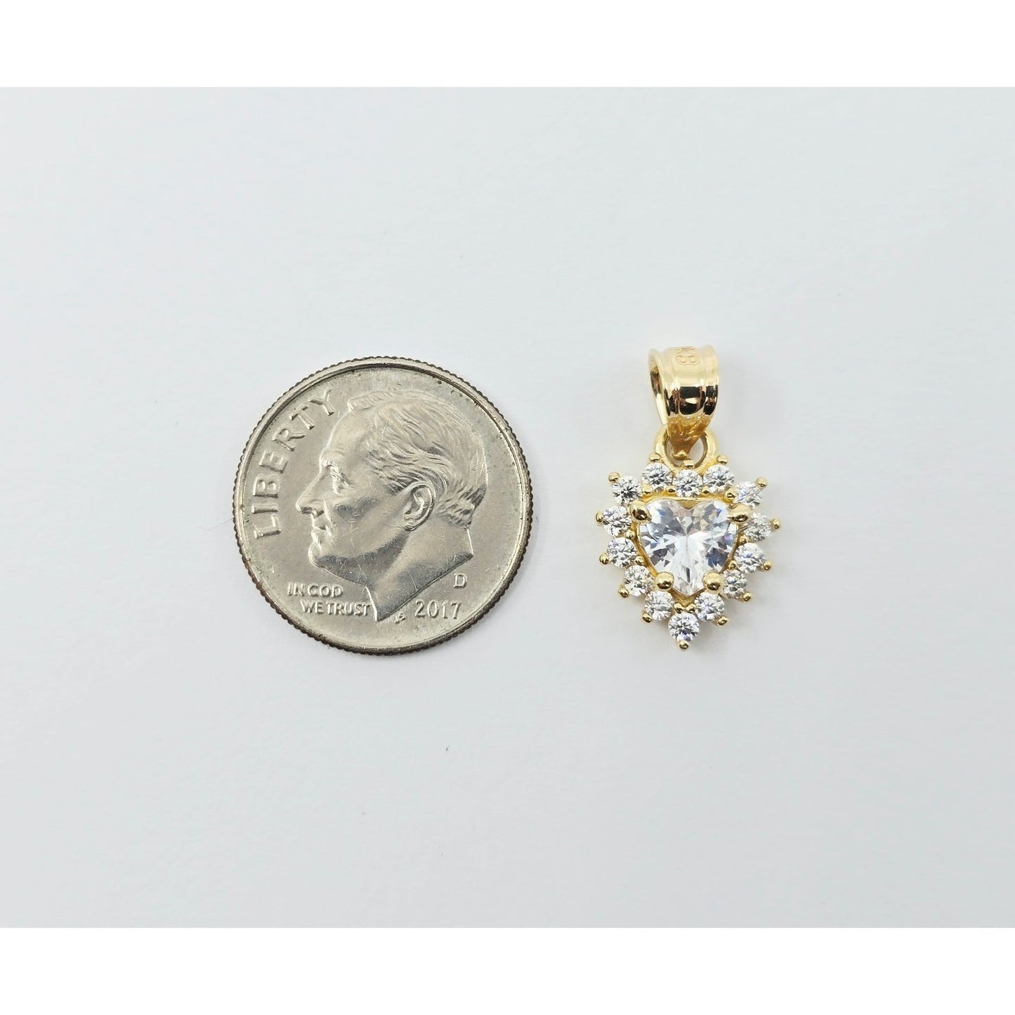 14K Yellow Gold Heart Shaped CZ Charm Pendant