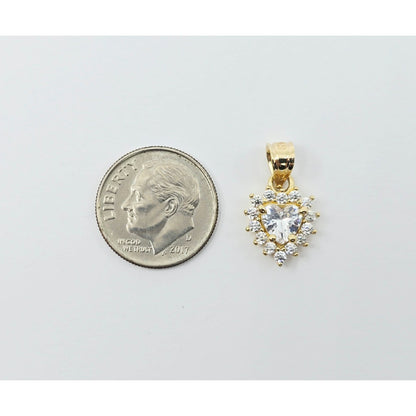14K Yellow Gold Heart Shaped CZ Charm Pendant