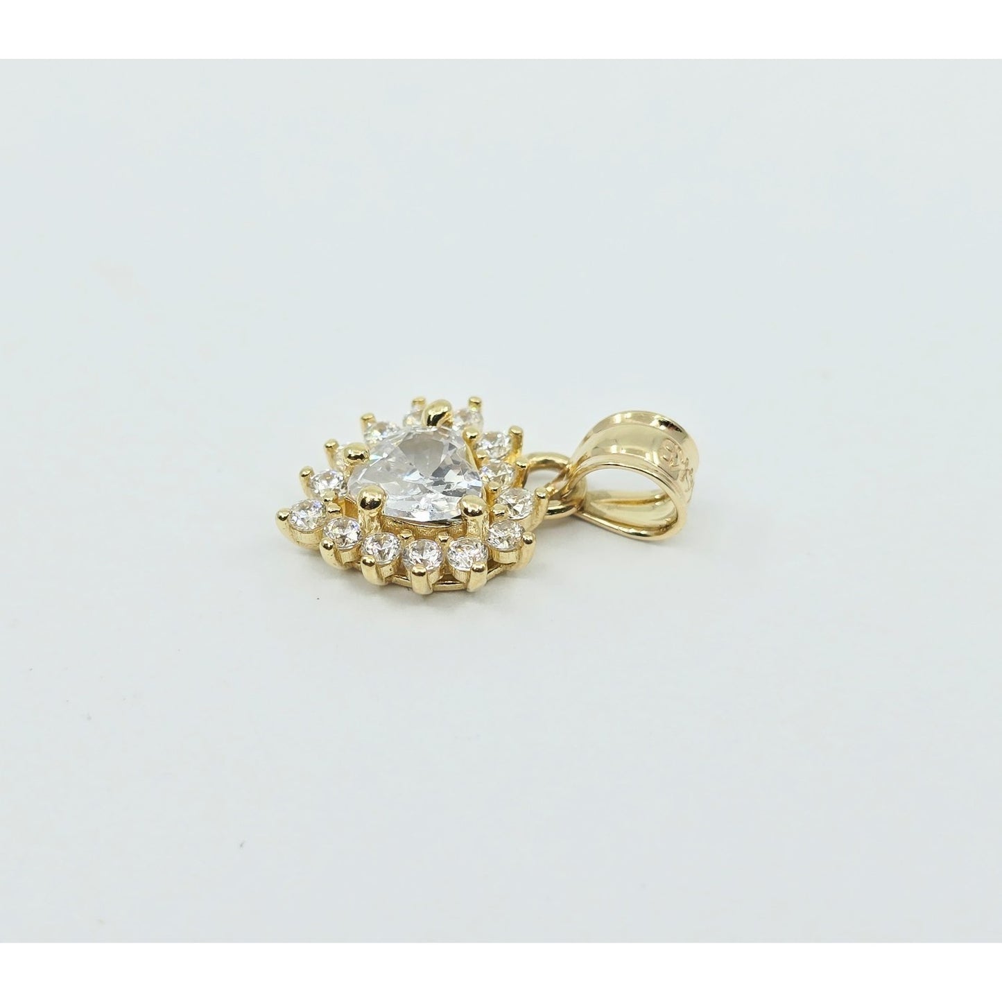 14K Yellow Gold Heart Shaped CZ Charm Pendant