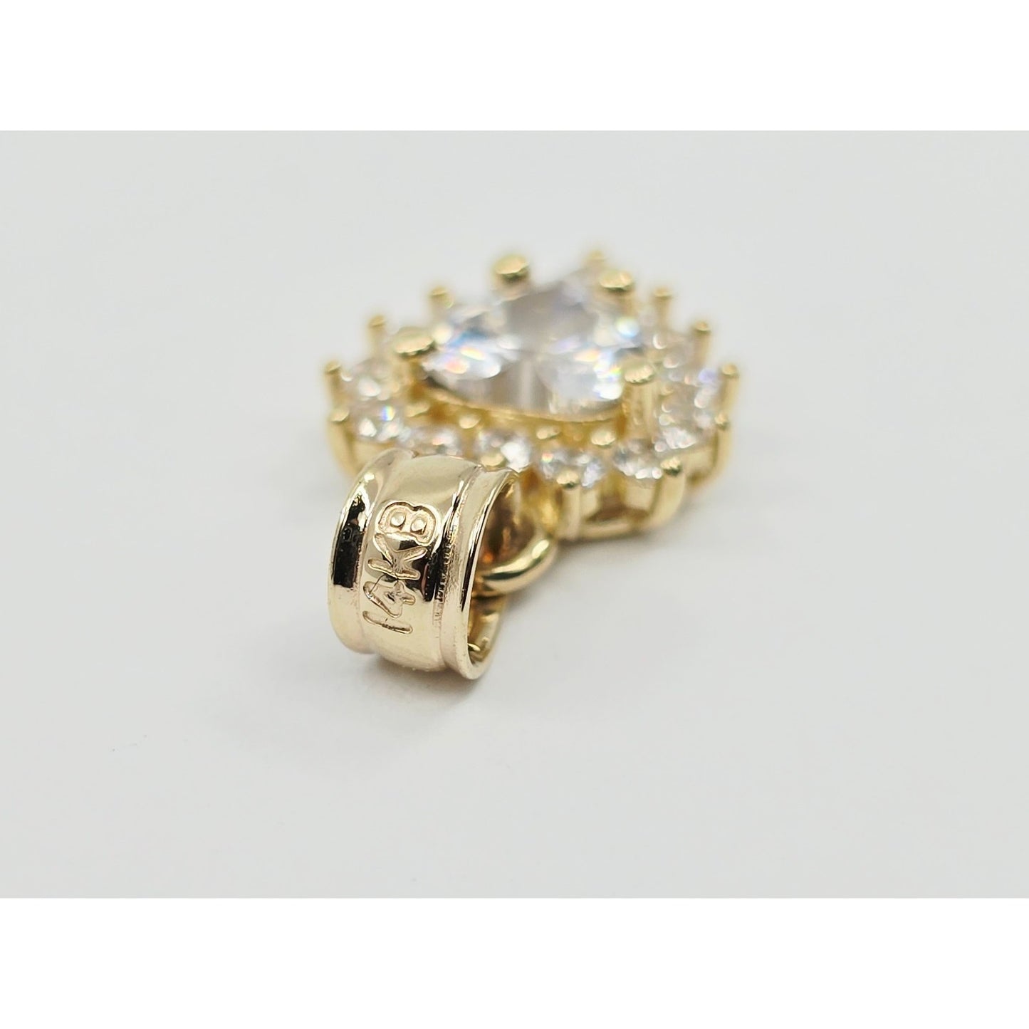 14K Yellow Gold Heart Shaped CZ Charm Pendant
