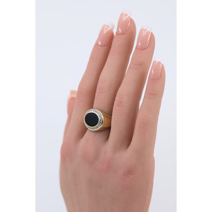 14K Yellow Gold Oval Shaped Onyx & CZ Ring
