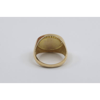 14K Yellow Gold Oval Shaped Onyx & CZ Ring