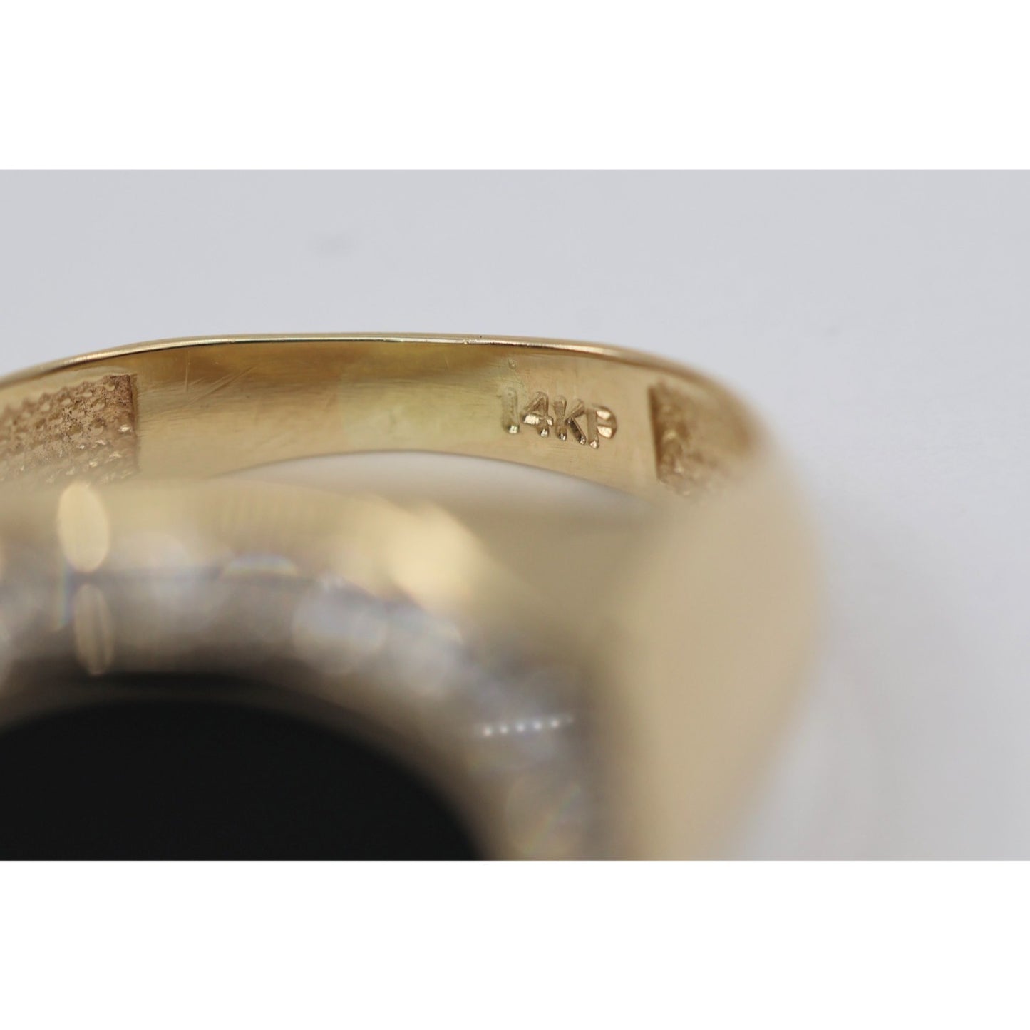 14K Yellow Gold Oval Shaped Onyx & CZ Ring