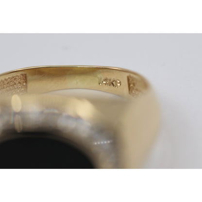 14K Yellow Gold Oval Shaped Onyx & CZ Ring