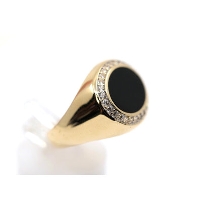 14K Yellow Gold Oval Shaped Onyx & CZ Ring