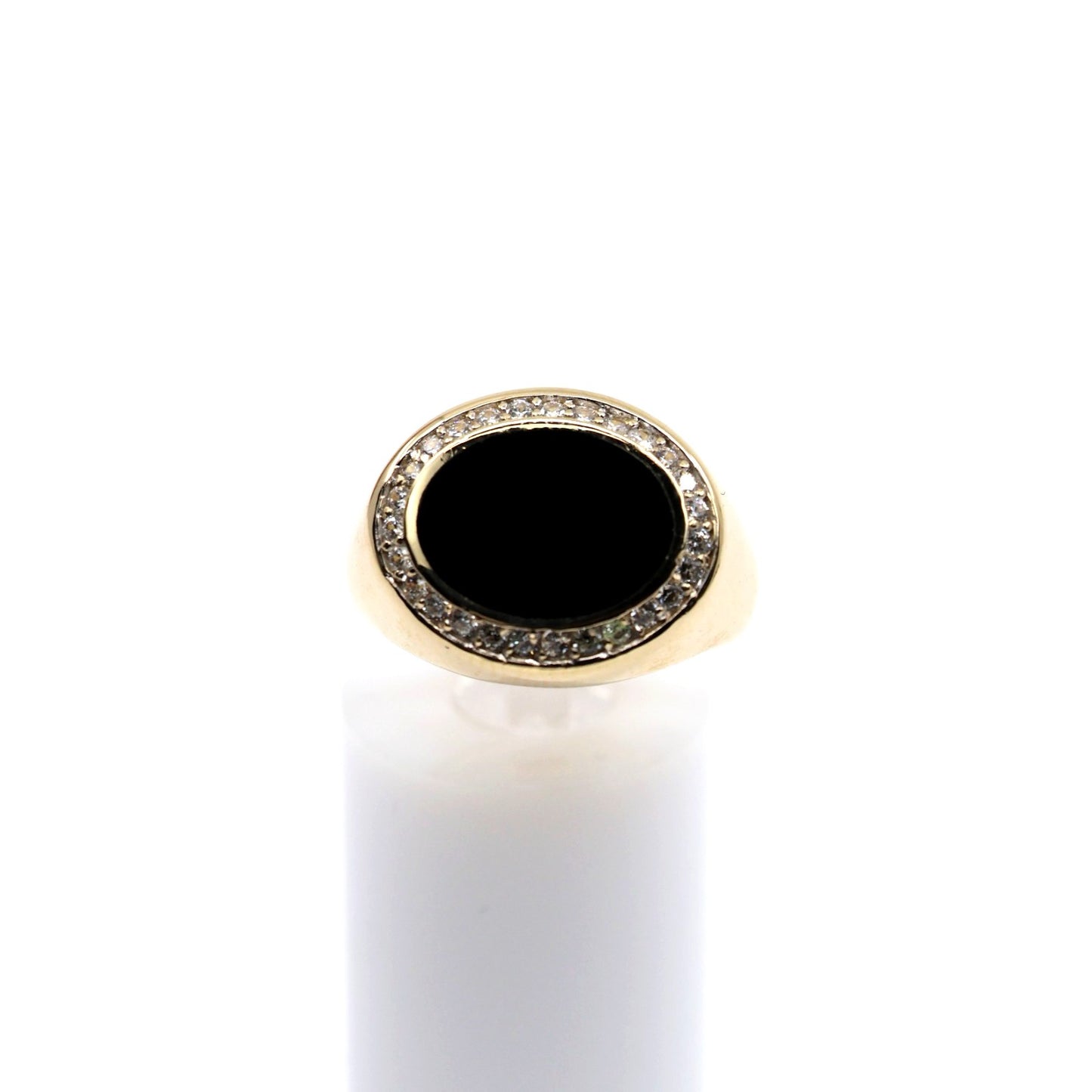 14K Yellow Gold Oval Shaped Onyx & CZ Ring
