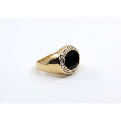 14K Yellow Gold Oval Shaped Onyx & CZ Ring