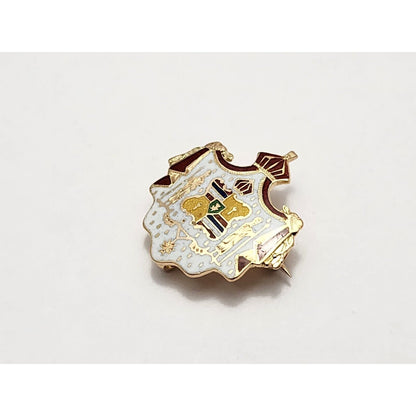 Vintage 14K Yellow Gold Hawaiian Coat of Arms Enamel Brooch Pin