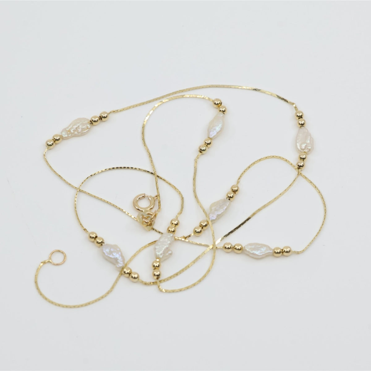 14K Yellow Gold Pearl Cobra Bead/Ball Link Chain Necklace