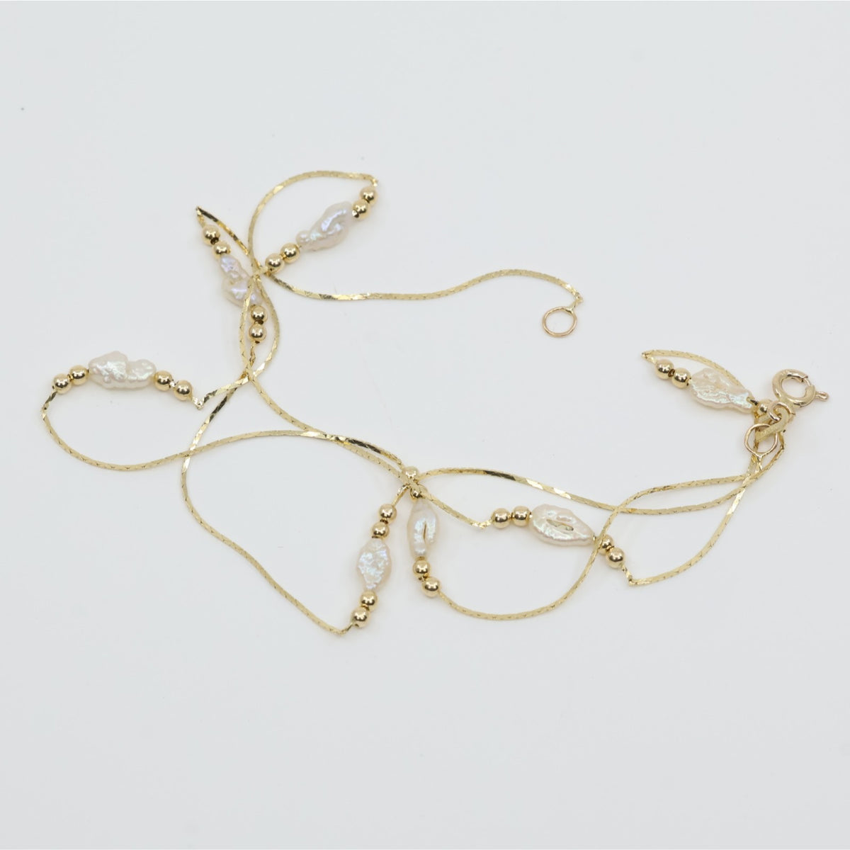 14K Yellow Gold Pearl Cobra Bead/Ball Link Chain Necklace