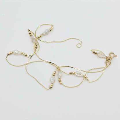 14K Yellow Gold Pearl Cobra Bead/Ball Link Chain Necklace