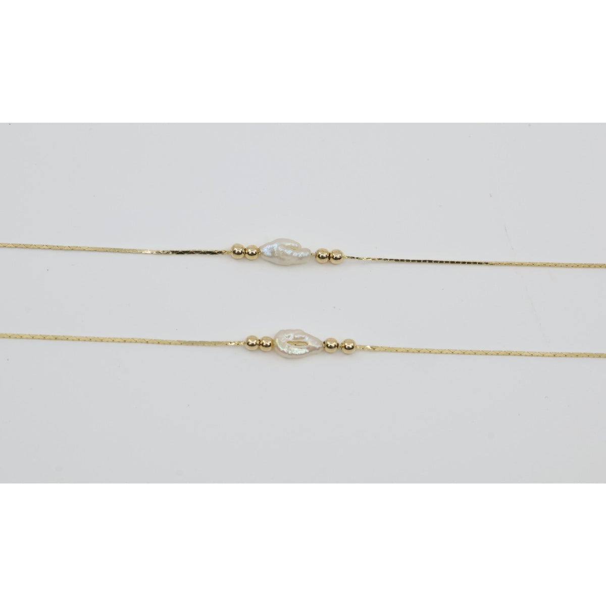 14K Yellow Gold Pearl Cobra Bead/Ball Link Chain Necklace