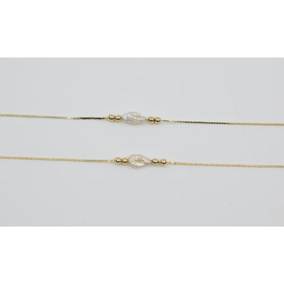 14K Yellow Gold Pearl Cobra Bead/Ball Link Chain Necklace