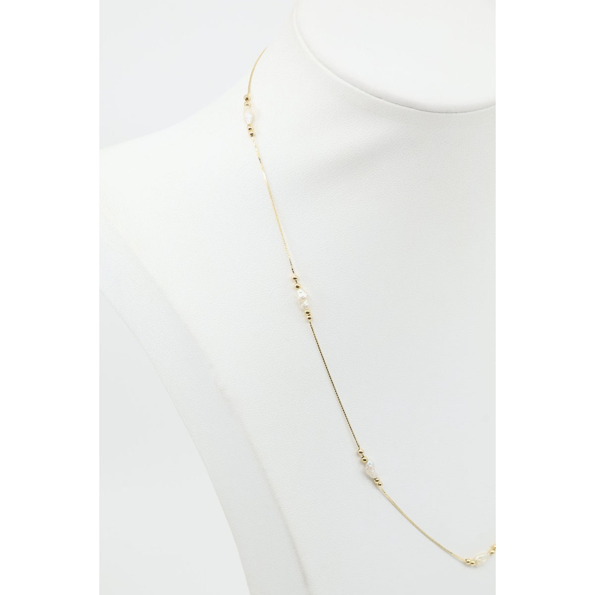 14K Yellow Gold Pearl Cobra Bead/Ball Link Chain Necklace