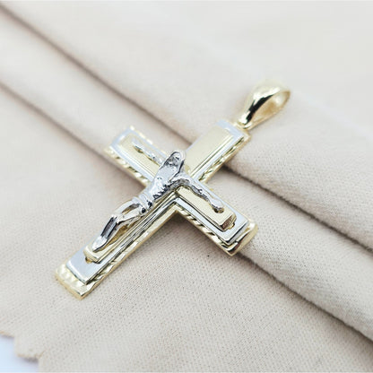 14K Two Tone Gold Jesus on Cross Pendant Charm
