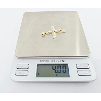 14K Two Tone Gold Jesus on Cross Pendant Charm
