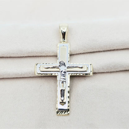 14K Two Tone Gold Jesus on Cross Pendant Charm