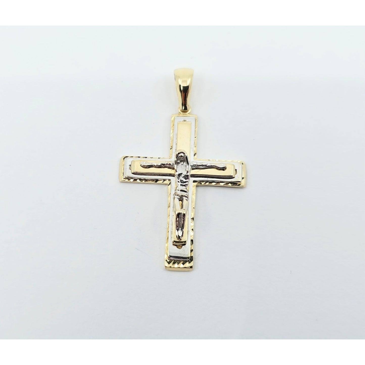 14K Two Tone Gold Jesus on Cross Pendant Charm