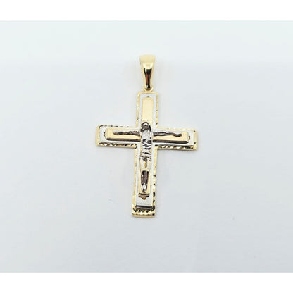 14K Two Tone Gold Jesus on Cross Pendant Charm