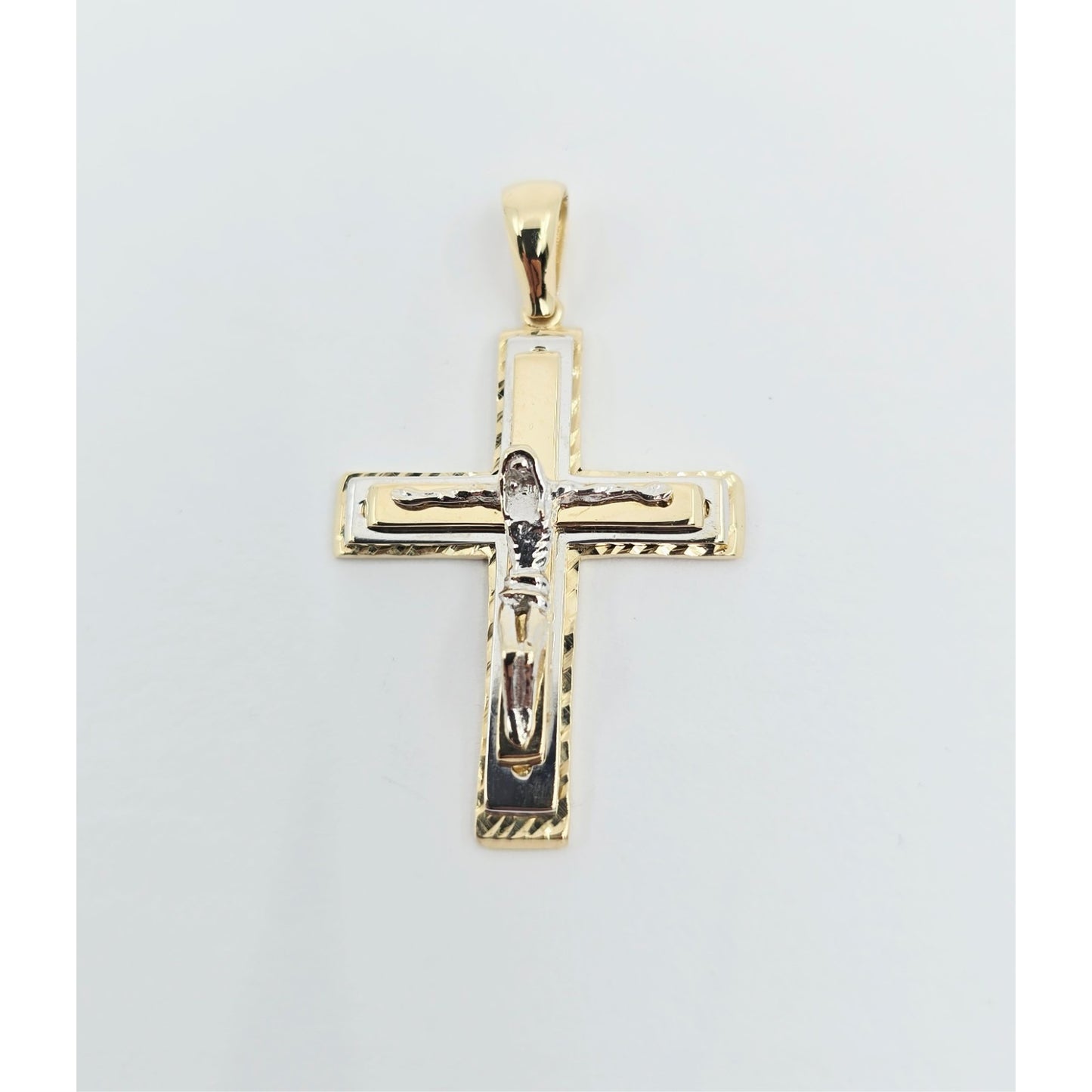 14K Two Tone Gold Jesus on Cross Pendant Charm