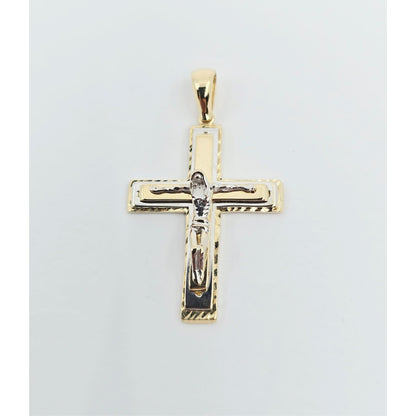 14K Two Tone Gold Jesus on Cross Pendant Charm